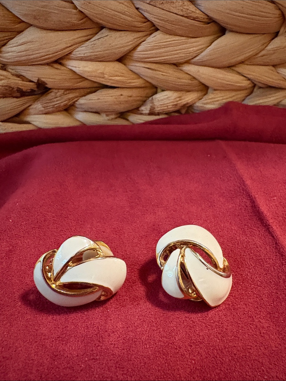 Gold & White Clip-On Earrings - Women Jewelry